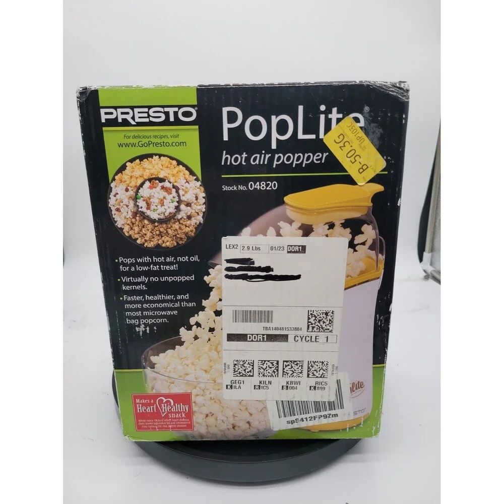 Presto PopLite 04820 Hot Air Popper Electric Popcorn Maker Heart Healthy Snack